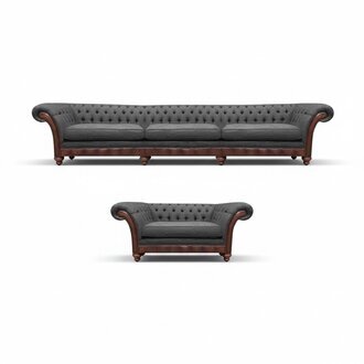 Polster Garnitur Sofa Set 2tlg Sofa Dreisitze Textil Grau Sessel Chesterfield