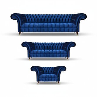 Polstermöbel Blau Sofa Komplett 3tlg 2x Sofas Einrichtung Sessel Chesterfield