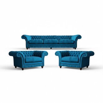 Polstermöbel Blau Sofagarnitur Textil Sitz Möbel Chesterfield Set Einrichtung