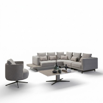 Polstermöbel Ecksofa L-Form Wohnzimmer Grau Sofa Couch Couchtisch