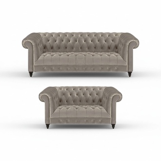 Polstermöbel Luxus Grau 2x Sofas Komplett Einrichtung Wohnzimmer Chesterfield