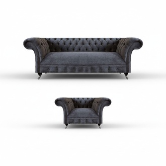 Polstermöbel Sofagarnitur Sofa Dreisitze Couch Textil Möbel Sessel Chesterfield