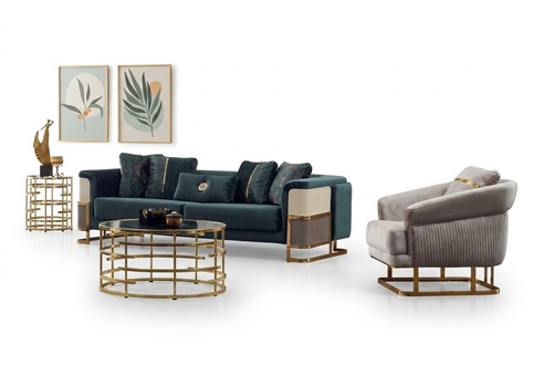 Polstersofa Couchgarnitur Dreisitzer Sessel Grün Couch Stoffsofa 2tlg