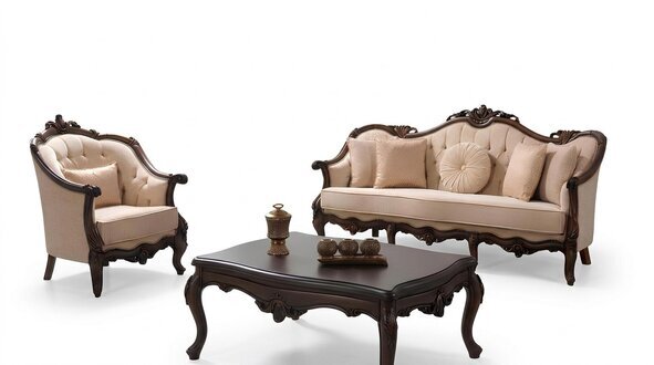 Polstersofa Sofa Sofagarnitur Couch Stoffsofa Beige Chesterfield Set