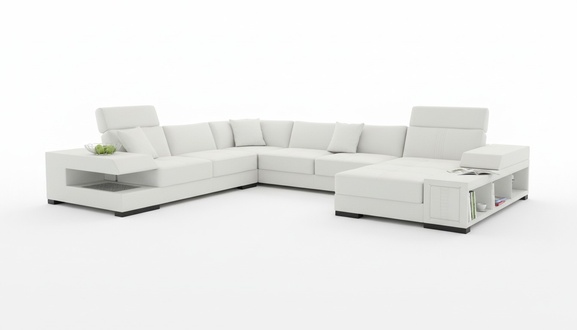 Ecksofa U Form Sofa Couch Polster Ecksofa Wohnlandschaft Ledersofa Badra "Weiß"