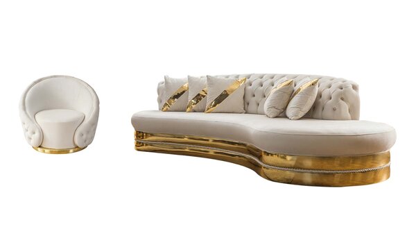 Moderner Chesterfield Set Sofagarnitur Runder Sessel 3-SItzer 2tlg