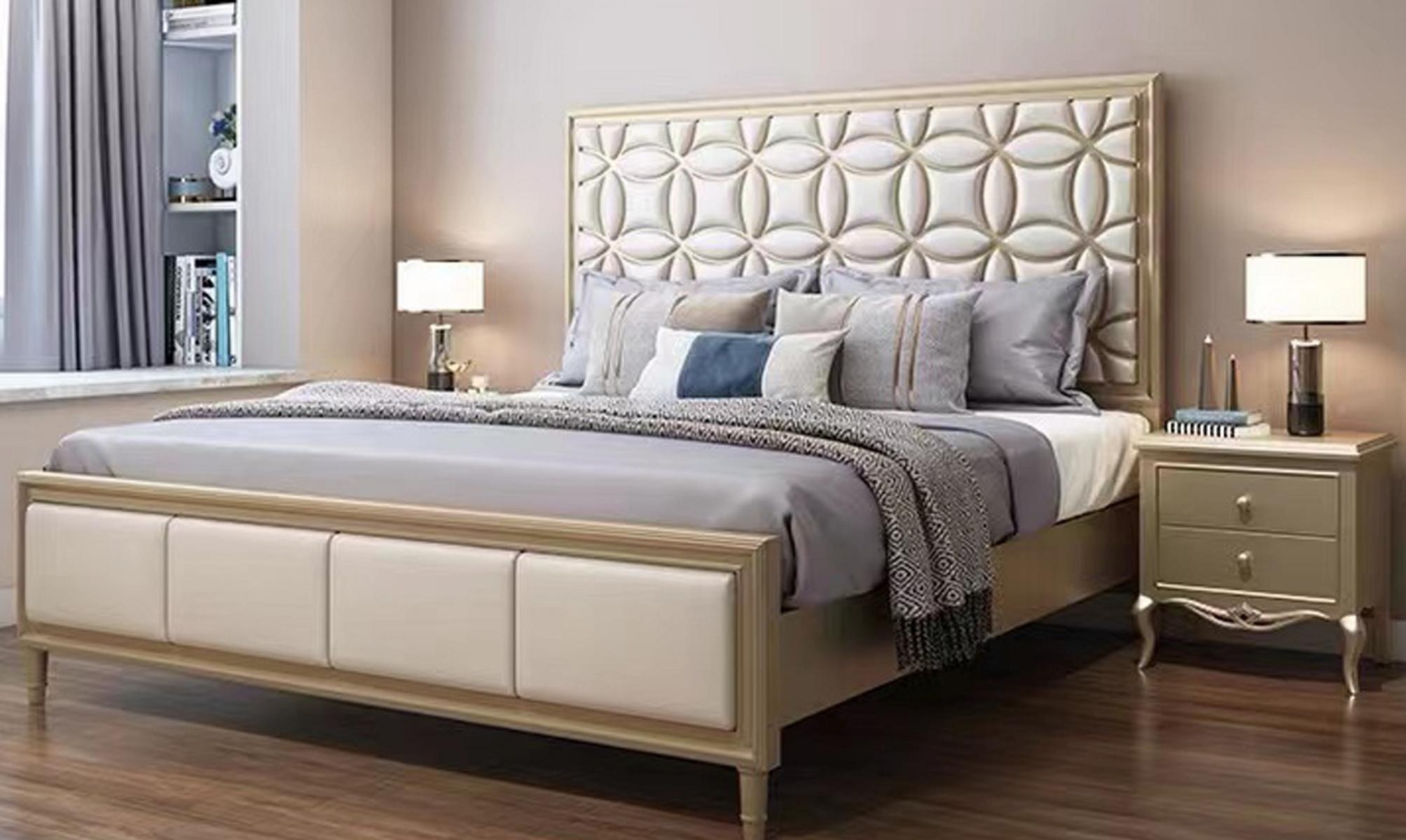 Bett Betten Doppelbett Schlafzimmer Kunstleder Beige Doppelbetten