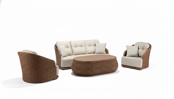 Rattanmöbel Outdoor Balkonmöbel Terrassenmöbel Gartenmöbel Sitzgarnitur 4tlg.