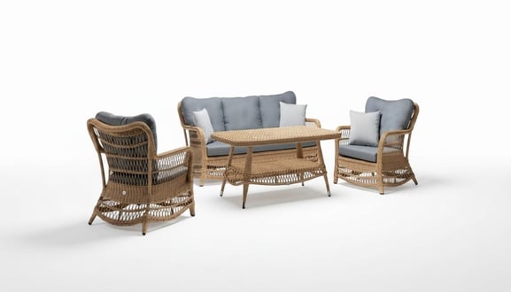 Robuste Garten Rattan Garnitur Couchtisch Gartenmöbel 2x Sessel Sofa 3-Sitzer