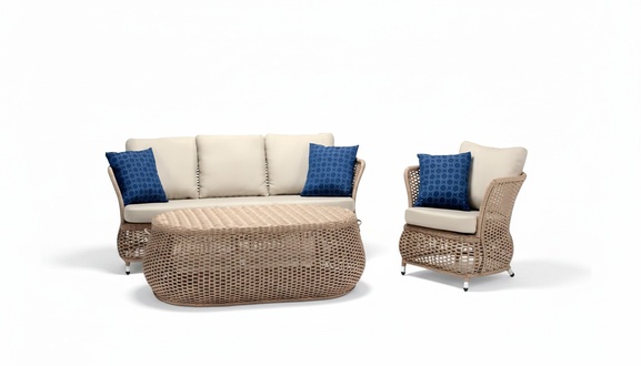Robuste Sofa 3-Sitzer Garten Rattan Garnitur Edler Couchtisch Gartenmöbel Sessel