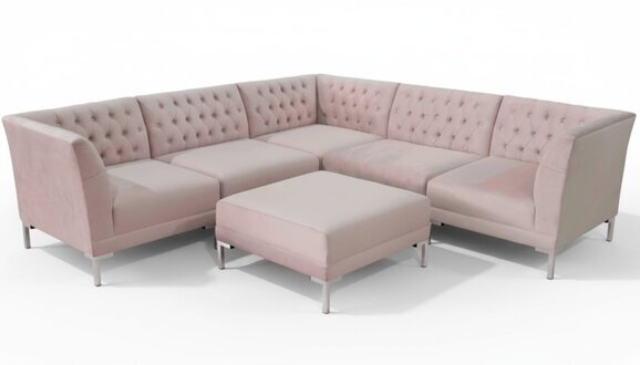 Rosa Ecksofa Hocker Chesterfield Sofas Möbel xxl Big Textill Stoff Sofas 2tlg