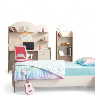 Rosa Möbelset aus Holz für Mädchenzimmer mit Bücherregal