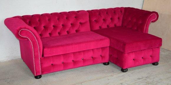 Design Chesterfield Ecksofa Eckcouch Couch Rosa Textil Sofa Couchen