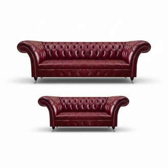 Rote Chesterfield Kunstleder Couchen Designer Wohnzimmer Sofas 2tlg Set
