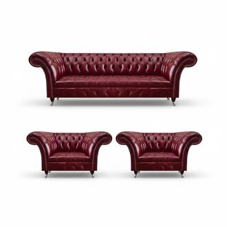 Rote Chesterfield Wohnzimmer Sofagarnitur Dreisitzer 2x Polstersessel