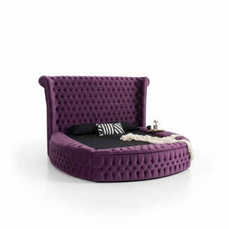 Rundes Chesterfield Bett Lila Betten Möbel Samt Textil Hotel Einrichtung Doppel