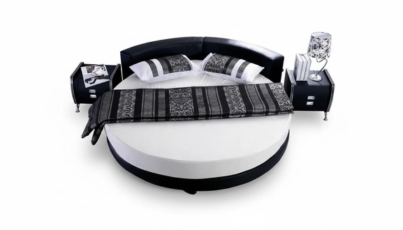 Rundes schwarzes Bett mit modernem Design eleganten Details und Schlafsofa
