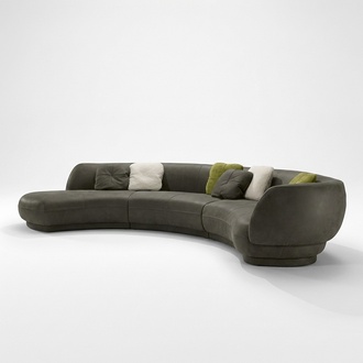 Rundsofa Eckcouch 6 Sitzer Couch Sofa Leder Luxus Möbel Wohnzimmer Rund Grau