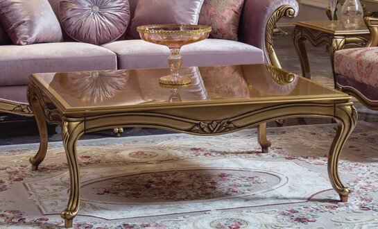 Königlicher Couchtisch Gold Brauner Tisch Barock Rokoko Couchtische Holz