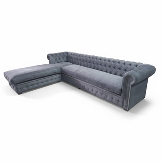 Samt Ecksofa Chesterfield Textil Stoff Eckcouch Sofa Polster Couch Eckgarnitur