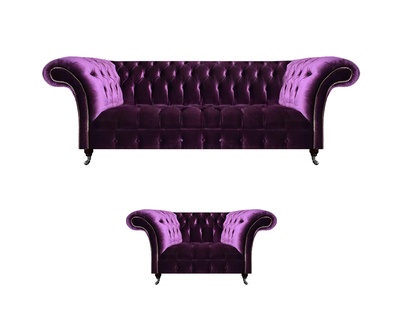 Schicke Chesterfield Lila Polstercouch Wohnzimmer Sessel Luxus Möbel