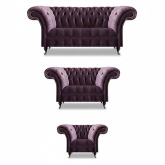 Schicke Chesterfield Lila Sofagarnitur Sitzset 3-Sitzer 2-Sitzer Sessel