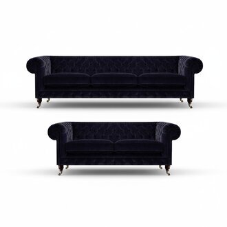 Schicke Dunkelblaue Chesterfield Garnitur Couchgarnitur 2x Edle Sofas