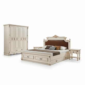 Schlafzimmer 2x Nachttisch Holz Designer Bett Luxus Klassisch Möbel 3tlg. Set