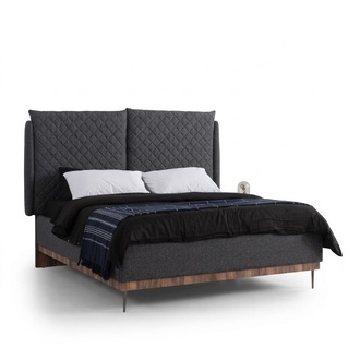 Schlafzimmer Garnitur Schwarzes Doppelbett Weiße 2x Holz Nachttische
