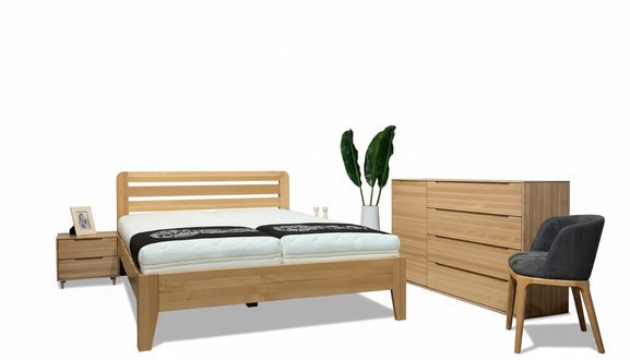 Schlafzimmer Holzbett Echtes Holz Bett Hotel 180x200 Stil Massive Möbel Betten