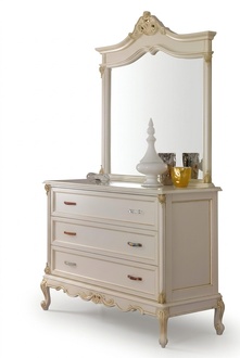 Schlafzimmer Kommode Schrank Klassische Anrichte mit Spiegel Massivholz Elegante Stil Möbel