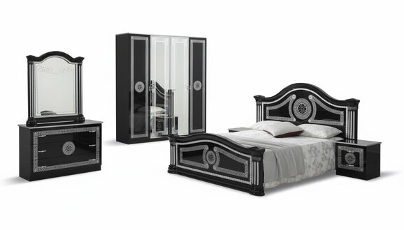 Schlafzimmer Komplett Set Königliches Stil Modrern Bett Nachttisch 6 tlg.