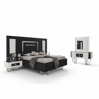 Schlafzimmer Möbel Luxus Bett Textil mit Nachttischen Kommode Spiegel 5tlg.