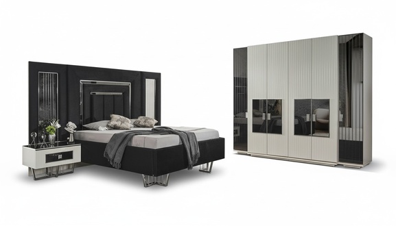 Schlafzimmer Set 2x Nachttische Kleiderschrank Komplett Zimmer Bett Möbel 4tlg