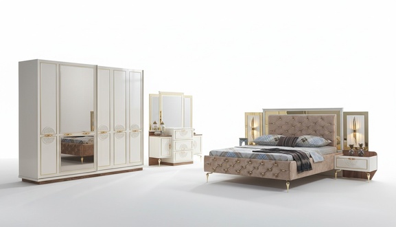 Schlafzimmer Set Bett 2x Nachttisch Kleiderschrank 5tlg Design Modern