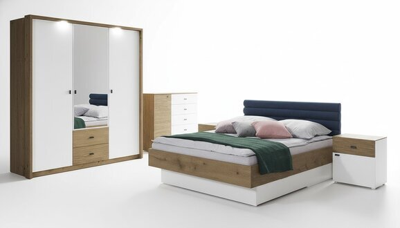 Schlafzimmer Set Bett 2 Nachttischen Klassisches Bettegestell Design