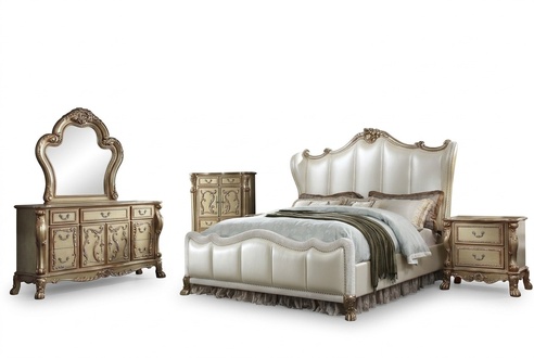 Schlafzimmer Nachttische Set Bett 5tlg. Rokoko Barock Antik Stil Bett Holz