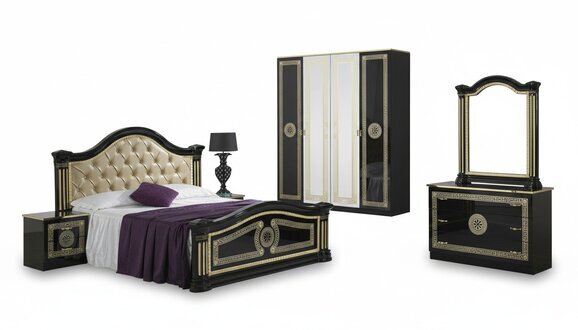 Schlafzimmer Set Stil Modern Bett Nachttisch Kommode Bett Möbel 6tlg.