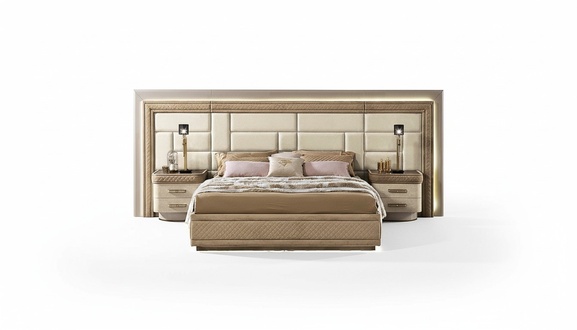 Schlafzimmermöbel Bett Massiv Beige Italienische Möbel Holz Doppelbett