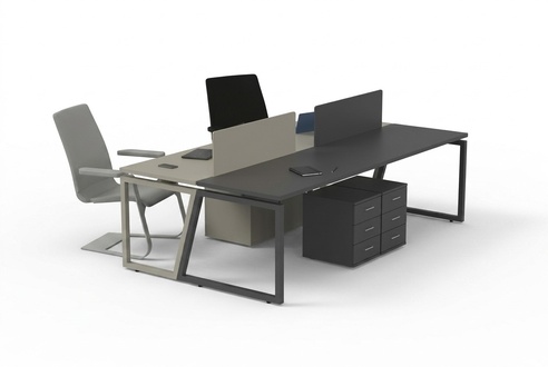 Schreibtisch Arbeitstisch 4-Sitzer Workstation Büromöbel Grau Schwarz