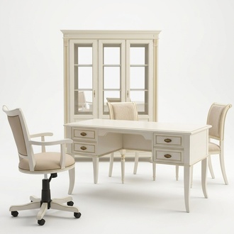 Schreibtisch Set 3tlg. Büro Garnitur Massivholz tisch Chef Sessel Schrank Einrichtung Neu