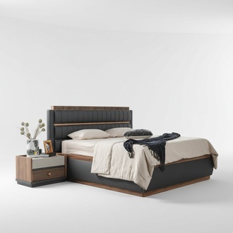 Schwarz-Braune Schlafzimmer Garnitur Edles Bett Holz Nachtschränke 3tlg