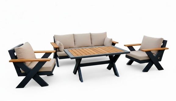 Schwarz Modern Polstergarnitur Edle Gartenmöbel Moderner Kaffeetisch 5tlg Neu