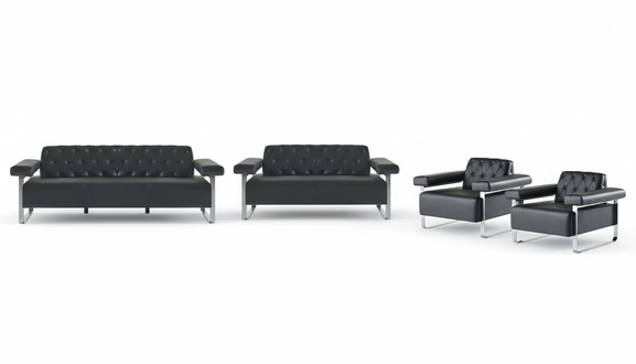 Schwarz Modern Stil Chestefield Design Büro 4tlg Set Sofagrnituren