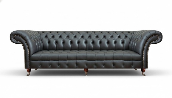 Schwarz Sofa Dreisitze Couch Polster Leder Luxus Polstermöbel Chesterfield
