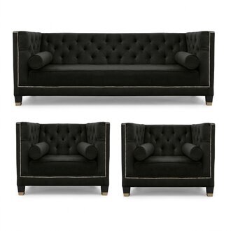 Schwarz Wohnzimmer Sofagarnitur Chesterfield Sessel Schwarz Möbel Textil Stoff