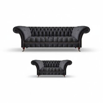 Schwarze Chesterfield Couchen Designer Wohnzimmer Polstermöbel 2tlg Set