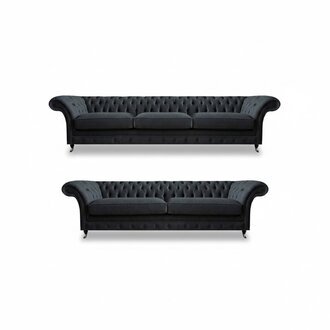 Schwarze Chesterfield Couchgarnitur Modernes Komplettes Textil Sitzset