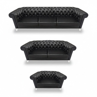 Schwarze Chesterfield Ledergarnitur Designer Sofas Wohnzimmer Sessel