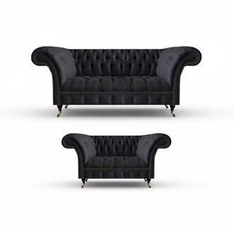 Schwarze Chesterfield Sitzgruppe Klassisch Wohnzimmer Couchgarnitur 2tlg